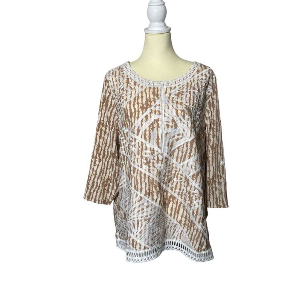 Chico's Highland Park Animal Embroidered Popover Top Women's Size 3/Large